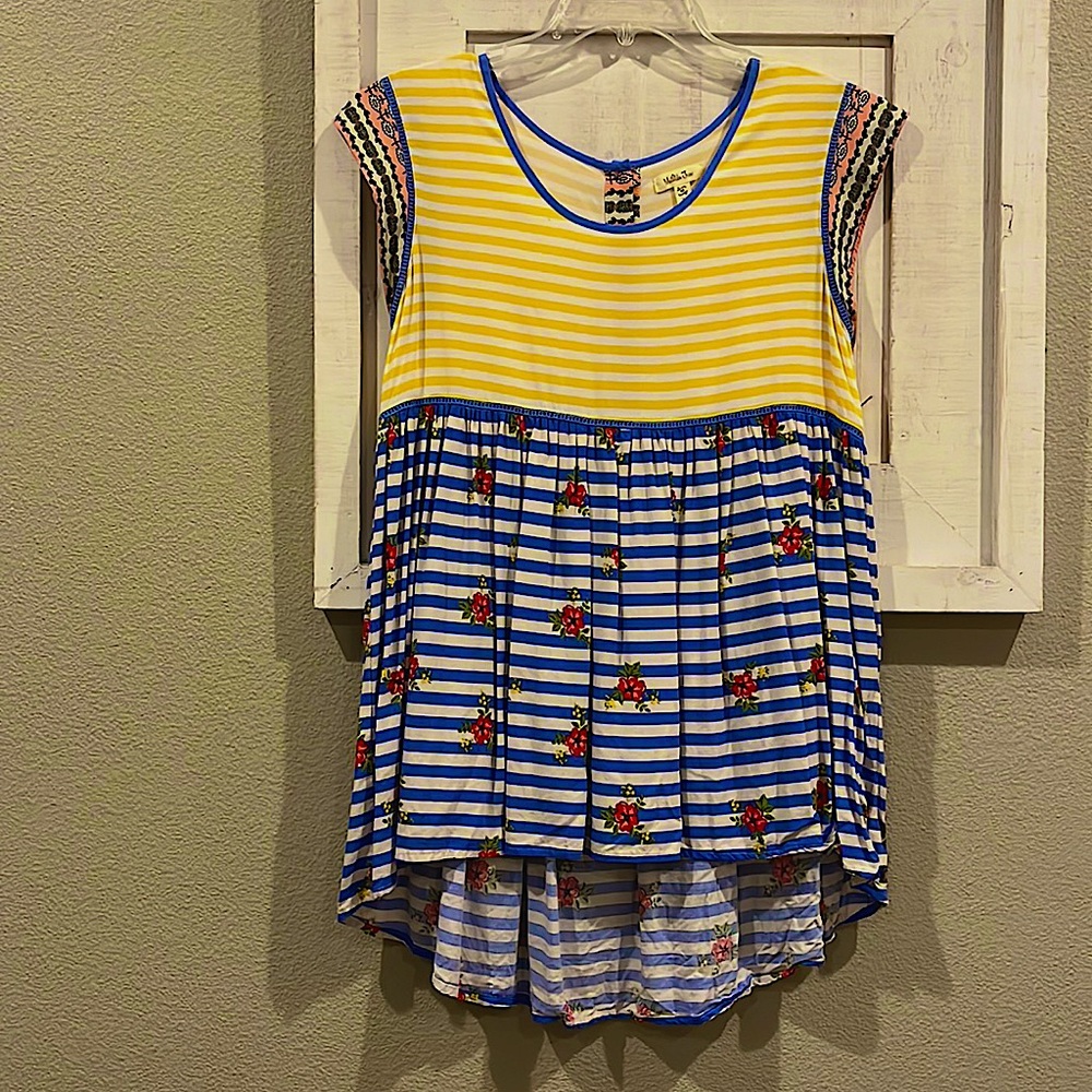 Yellow blue stripes with roses on them